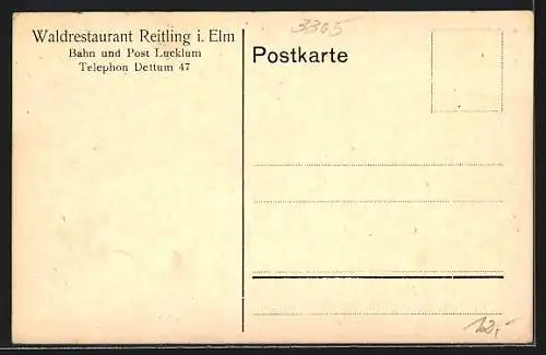 AK Lucklum /Dettum, Waldrestaurant Reitling i. Elm mit Umgebung