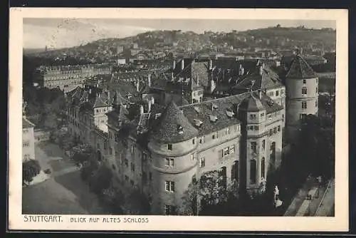 AK Stuttgart, Altes Schloss und Stadt aus der Vogelschau