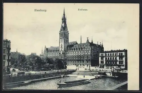 AK Hamburg, Rathaus-Panorama, vom Wasser gesehen