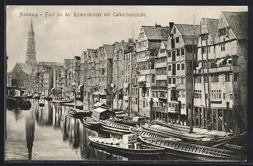 AK Alt-Hamburg, Fleet bei der Reimersbrücke mit Catharinenkirche