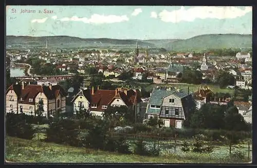 AK St. Johann / Saar, Teilansicht mit Kirchen