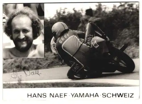 Fotografie Motorrad Rennfahrer Hans Naef, mit Autograph