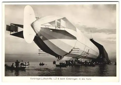 Fotografie unbekannter Fotograf und Ort, Zeppelin LZ 6 beim Einbringen in die Halle