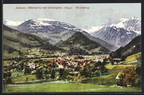 AK Schruns /Montafon, Teilansicht mit Zimbaspitze