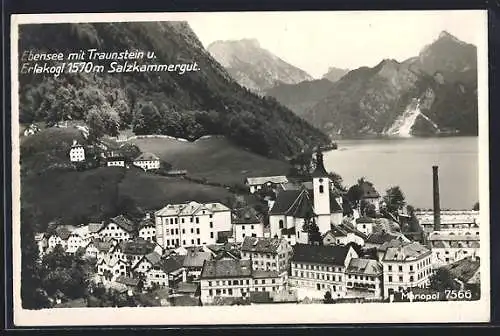 AK Ebensee /Salzkammergut, Ansicht mit Traunstein und Erlakogl