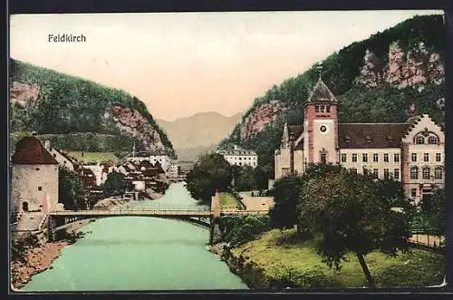 AK Feldkirch, Blick entlang des Flusses