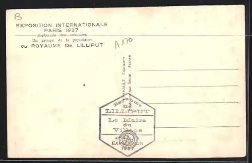 AK Paris, Exposition Internationale 1937, Esplanade des Invalides, Un groupe de la population du Royaume de Lilliput