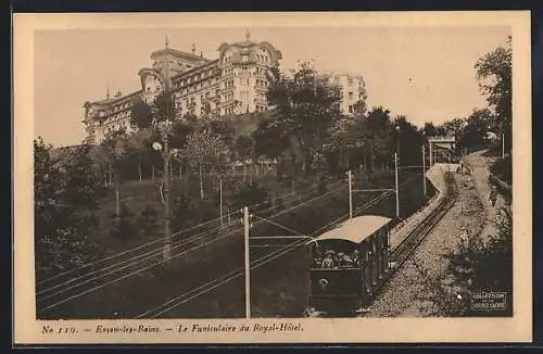 AK Evian-les-Bains, Le funiculaire du Royal-Hotel, Bergbahn mit Hotel Royal