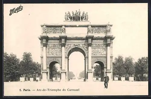 AK Paris, Passanten am Arc de Triomphe du Carrousel