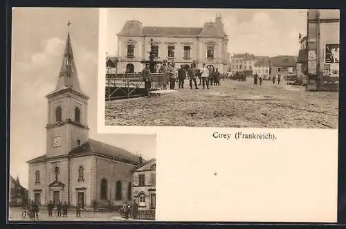 AK Cirey, Marktplatz u. Kirche, deutsche Soldaten