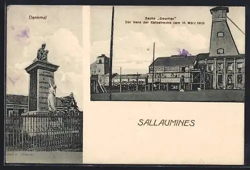 AK Sallaumines, Denkmal und Zeche Courrier, Herd der Katastrophe von 1906