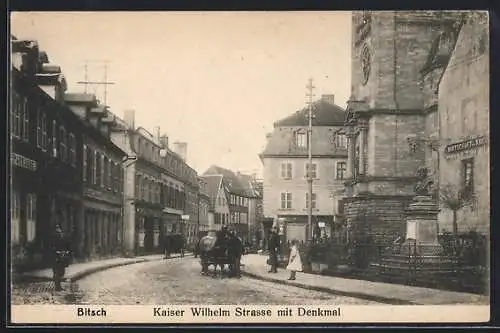 AK Bitsch, Kaiser Wilhelm-Strasse mit Denkmal