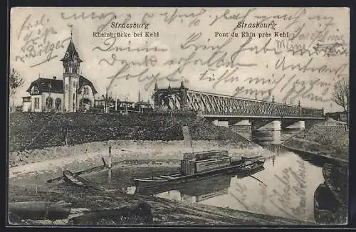 AK Strassburg, Rheinbrücke bei Kehl