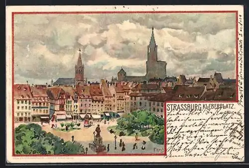 Künstler-Lithographie Franz Xaver Hoch: Strassburg, Kleberplatz aus der Vogelschau