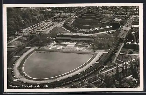 AK Breslau, Fliegeraufnahme der Jahrhunderthalle