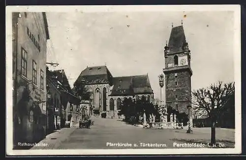 AK Perchtoldsdorf, Pfarrkirche und Türkenturm, Rathauskeller