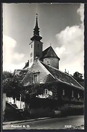 AK Poysdorf, Teilansicht mit Kirche