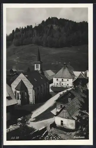 AK Neuhaus, Kirche und M. Ploderer`s Gasthof aus der Vogelschau