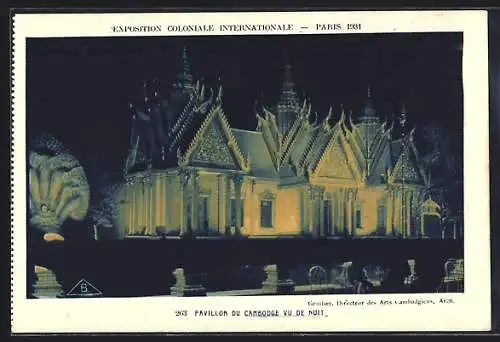 AK Paris, Exposition Coloniale Internationale 1931, Pavillon du Cambodge vu de nuit