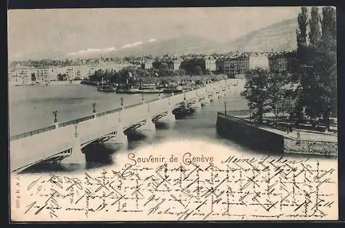 AK Genève, Stadtpanorama mit Brücke