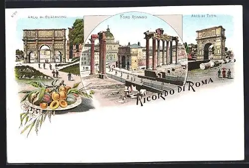 Lithographie Roma, Arco di Costantino, Foro Romano, Arco di Tito