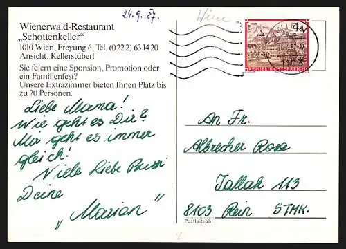 AK Wien, Wienerwald-Restaurant Schottenkeller, Freyung 6