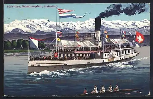 AK Salondampfer Helvetia auf dem Zürichsee, Maifahrt des Stadt-Zürcherischen Wirte-Vereins