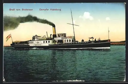 AK Dampfer Habsburg unter Volldampf auf dem Bodensee