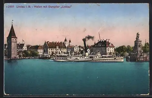 AK Lindau i. B., Hafen mit Dampfer Lindau