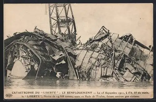 AK Toulon, Catastrophe Du Liberte, Le Renflouement, Schwimmkran und Wrack des gekenterten Kriegsschiffes am 25.9.1911