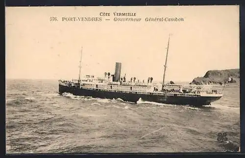 AK Port-Vendres, Passagierschiff Gouverneur Général-Cambon sticht in See