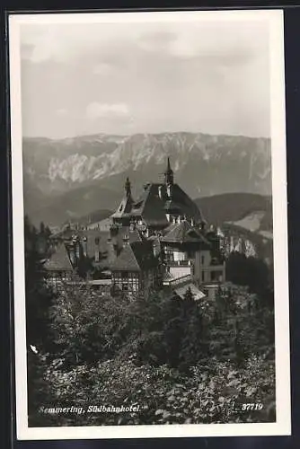 AK Semmering, Südbahnhotel, im Hintergrund das Gebirge