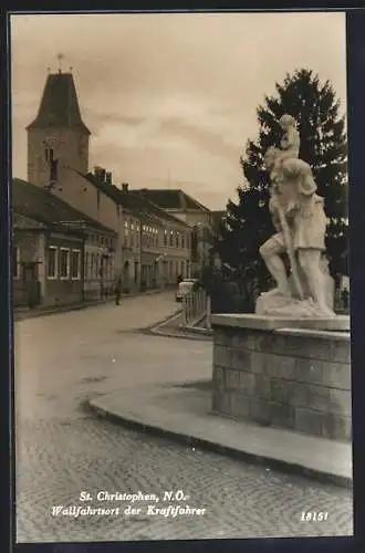 AK St. Christophen /N. Ö., Strassenpartie, Wallfahrtsort der Kraftfahrer