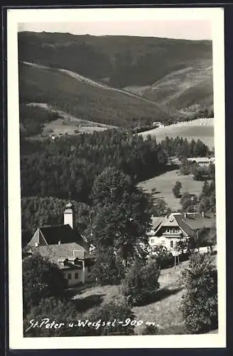 AK St. Peter a. Wechsel., Ortsansicht mit Blick ins Land