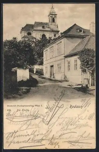 AK Wien-Rodaun, Strassenpartie an der Kirche