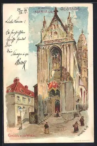 Künstler-AK Richard Hegedüs-Geiger: Wien I, Kirche Maria am Gestade