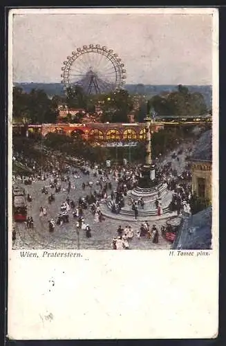 Künstler-AK sign. H. Tomec: Wien, Praterstern am Abend