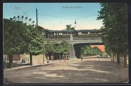 AK Wien, Prater-Hauptallee mit Strassenbahn