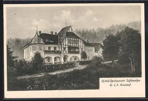 Künstler-AK Wien, Hotel-Restaurant Sofienalpe, Bes. H. & J. Krautstofl