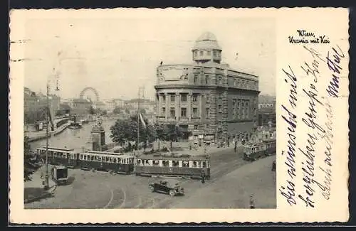 AK Wien, Urania mit Kai und Strassenbahn