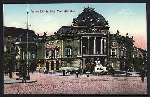 AK Wien, Deutsches Volkstheater mit Blau-Rosa Himmel