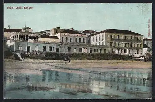 AK Tanger, Hotel Cecil mit Reiter am Strand