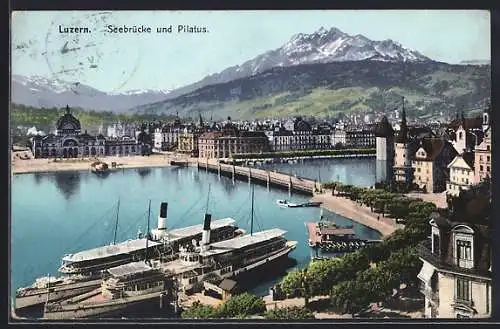 AK Luzern, Seebrücke und Pilatus