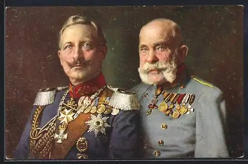 AK Kaiser Franz Josef I. von Österreich u. Kaiser Wilhelm II. in Uniform, Zweibund