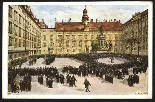 Künstler-AK sign. Carl Pippich: Wien, Burgplatz mit Wacheablösung