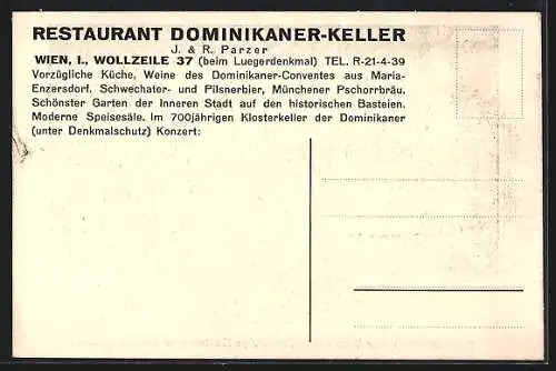 AK Wien, Restaurant Dominikaner-Keller, Wollzeile 37