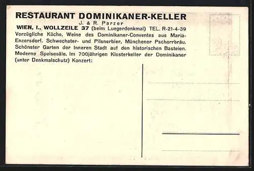 AK Wien, Restaurant Dominikaner-Keller, Wollzeile 37