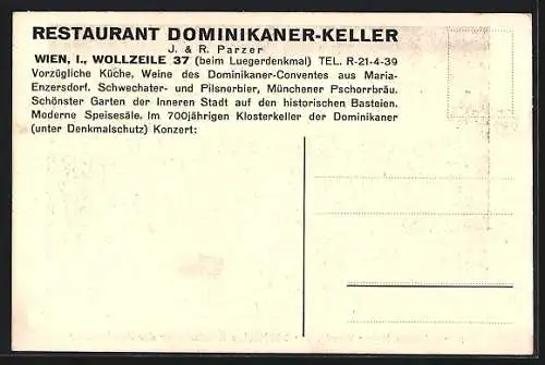 AK Wien, Restaurant Dominikaner-Keller, Wollzeile 37