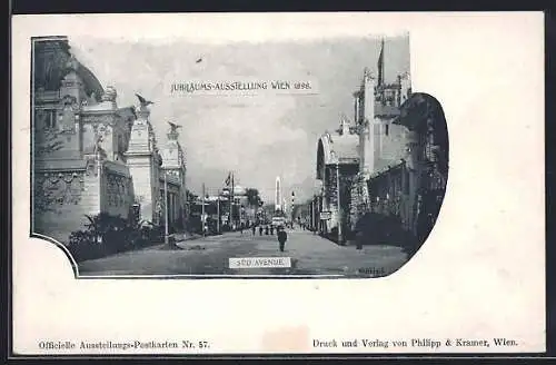 AK Wien, Jubiläums-Ausstellung 1898, Süd-Avenue mit Leuten