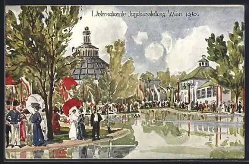 AK Wien, 1. Internationale Jagd-Ausstellung 1910, Blick auf das Ausstellungsgelände